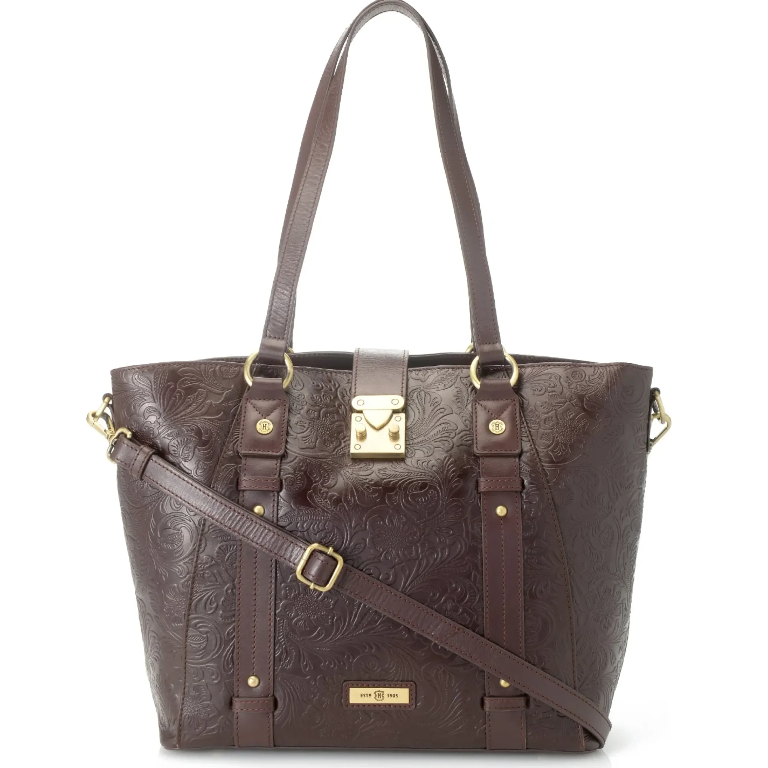 Reese Tooled Leather Lock Closure Tote Bag>J. W. Hulme Co